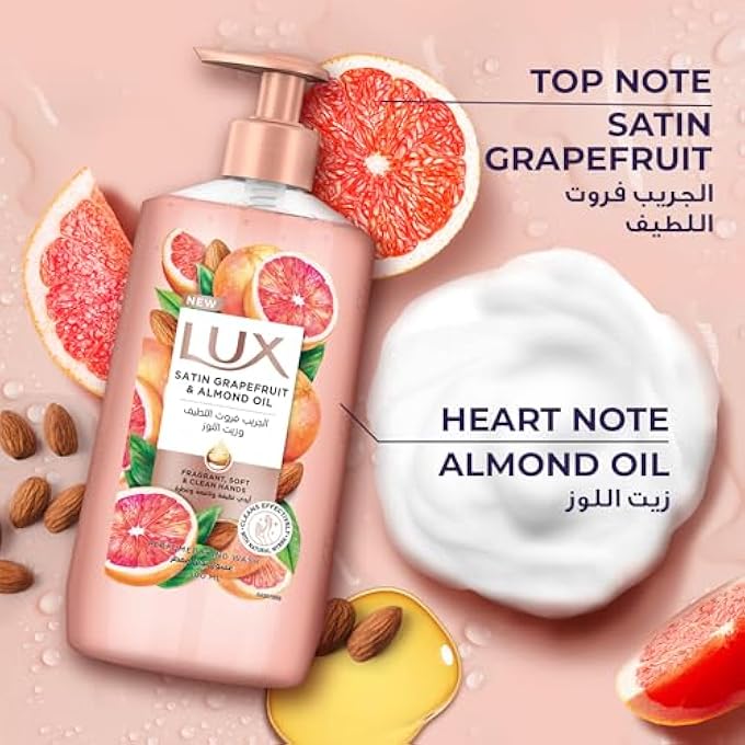 Lux غسول يدين معطر لوكس، جريب فروت ساتين وزيت لوز، ليدين معطرات وناعمتين ونظيفتين، 500 مل - Image 4